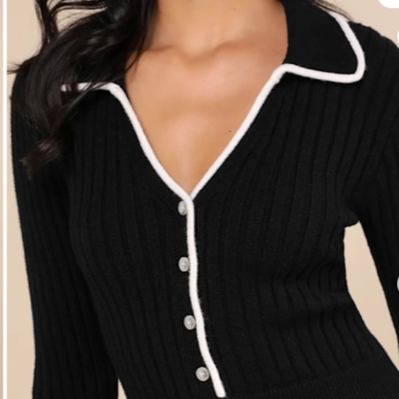 LULUS Chic Black and White Long Sleeve Ribbed Knit Cozy Casual Cardigan - Picture 5 of 5